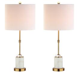 Jonathan Y - Harper 27" Marble/Crystal LED Table Lamp, Brass (Set of 2) - White/Brass Gold
