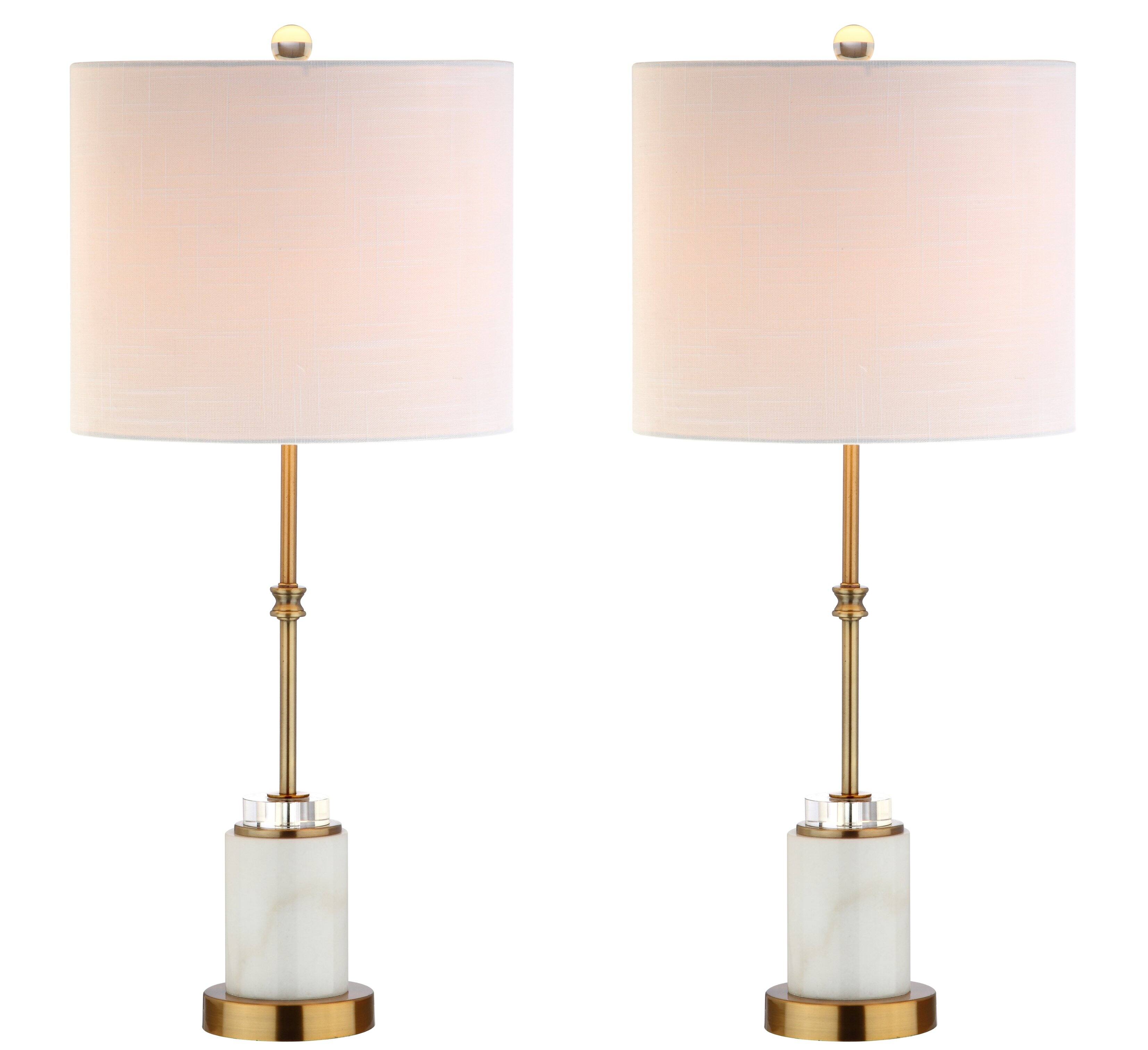 Front. Jonathan Y - Harper 27" Marble/Crystal LED Table Lamp, Brass (Set of 2) - White/Brass Gold.