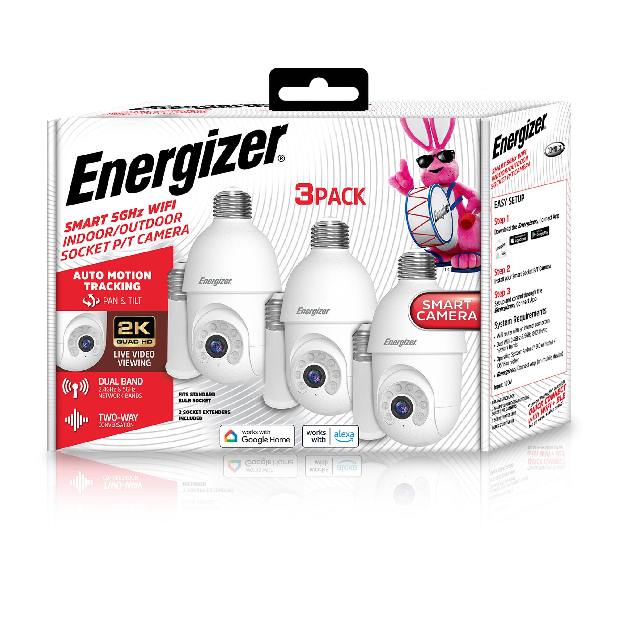 Energizer SR W CO Energizer. 5GHz WIFI 3P SOCKET SMART EASY O I SETUP CAMERA Cemect - SMART Step Anrrgie INDOOR/OUTDOOR the CAMERA Downiad - P/T - SOCKET in SteP 2 79 Canee AUTO MOTION Smart Sx Sodem Energizer Jttal - TRACKING te Step J th PAN & TILT - caeo A SMART Se 1 Comect Energizer Antrer CAMERA System Requirements n 2K wlh a n - - S he QUAD HO S  Energizer J an g n a LIVE VIDEO Srevaing dde d VIEWING T de -ae a Ba Coore Aeze DUAL BAND S0 2.4GHz & 5GHz NETWORK HANDS rils STANDARO DS SOLRET - BLE c Ouo WF a SOCKET EXTENDERS - TWO-WAY INCLUDED nohintn - Mh  CONVERSATION J - works wilh works alexa Google Home with - 80 MH BE Google Home  OC COMMECI BOLCE MIEU MoLK2 exaje O YAW-OWT TE TOCKEL CRN  ee ee

Corrected:

Energizer SR
