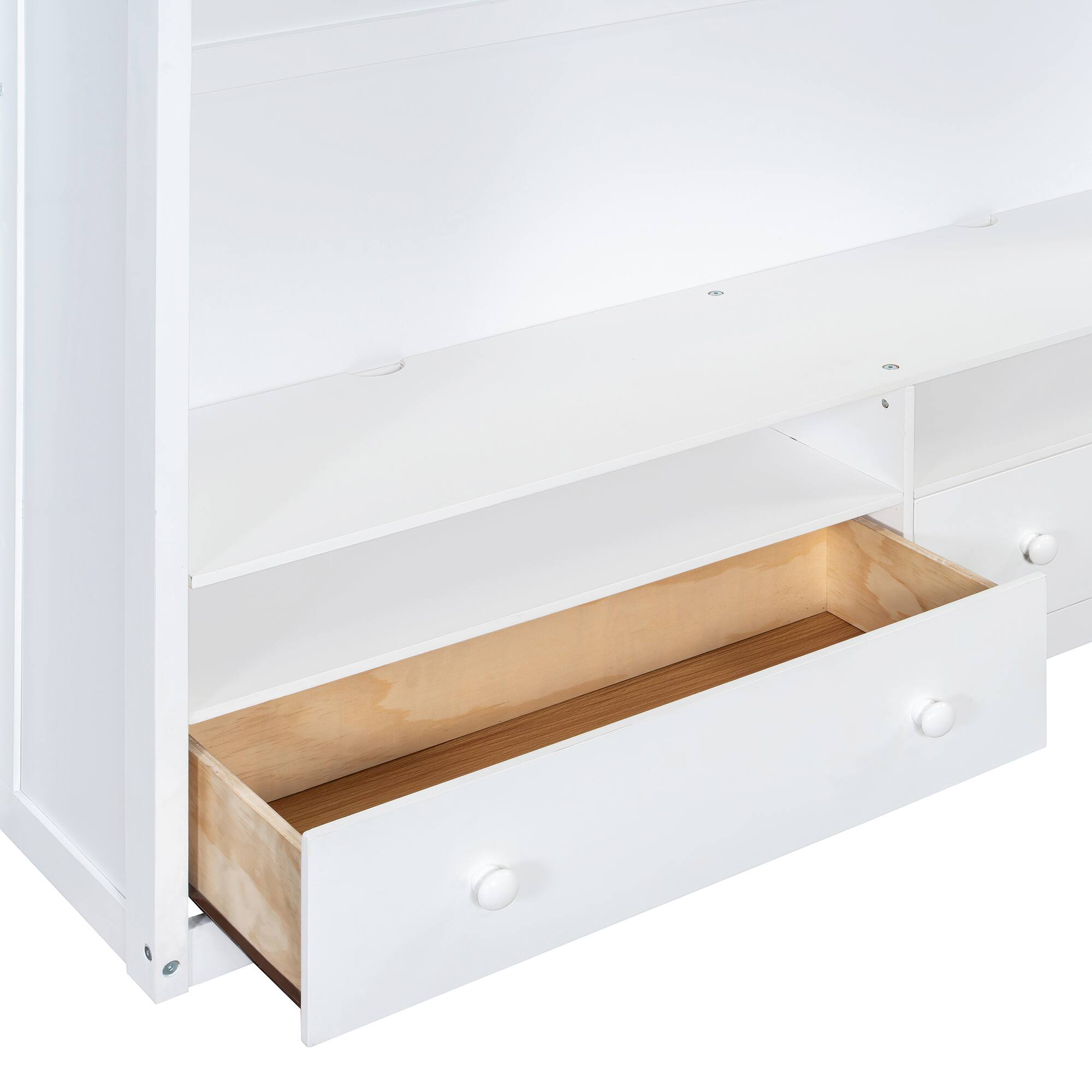 Alt View 1. Anysun - Full size Loft Bed with Drawers, Shelves and Light - White.