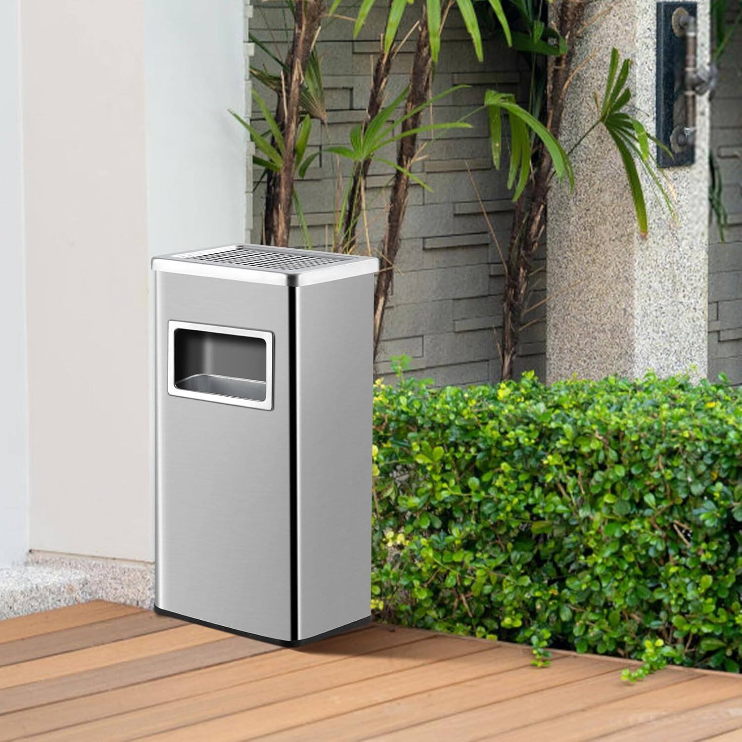 Alt View 1. Homhougo - 8 gal/30 L Indoor Outdoor Trash Can, Commercial Garbage Can with Removable Inner Bucket - Silver.