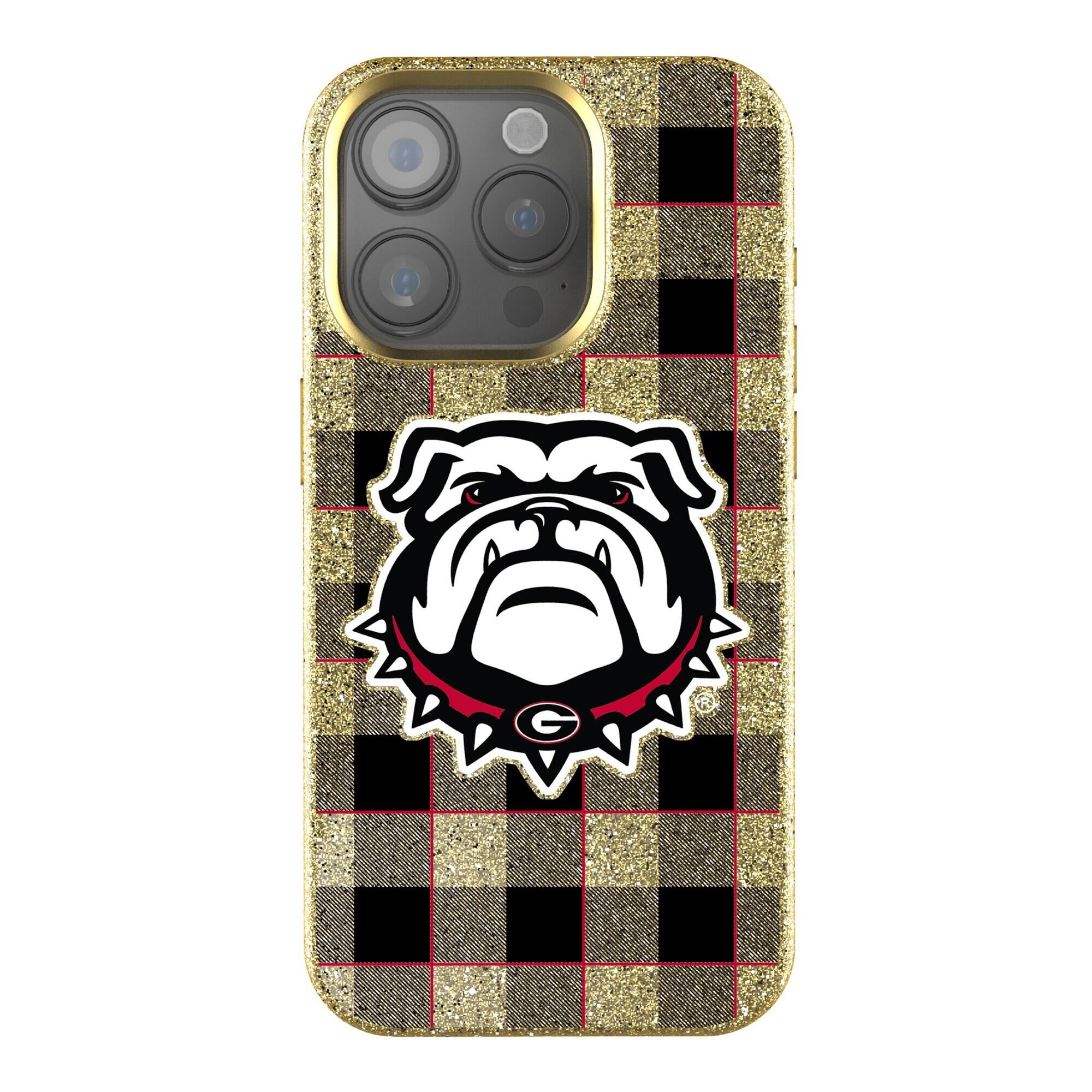 Front. Keyscaper - Georgia Bulldogs Plaid Bling iPhone Case - 14 - Gold.