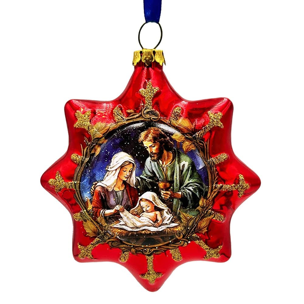 OrnamentallyYou - Graceful Nativity Star Glass Christmas Ornament Unique Christian Religious Decor - Multi-colored
