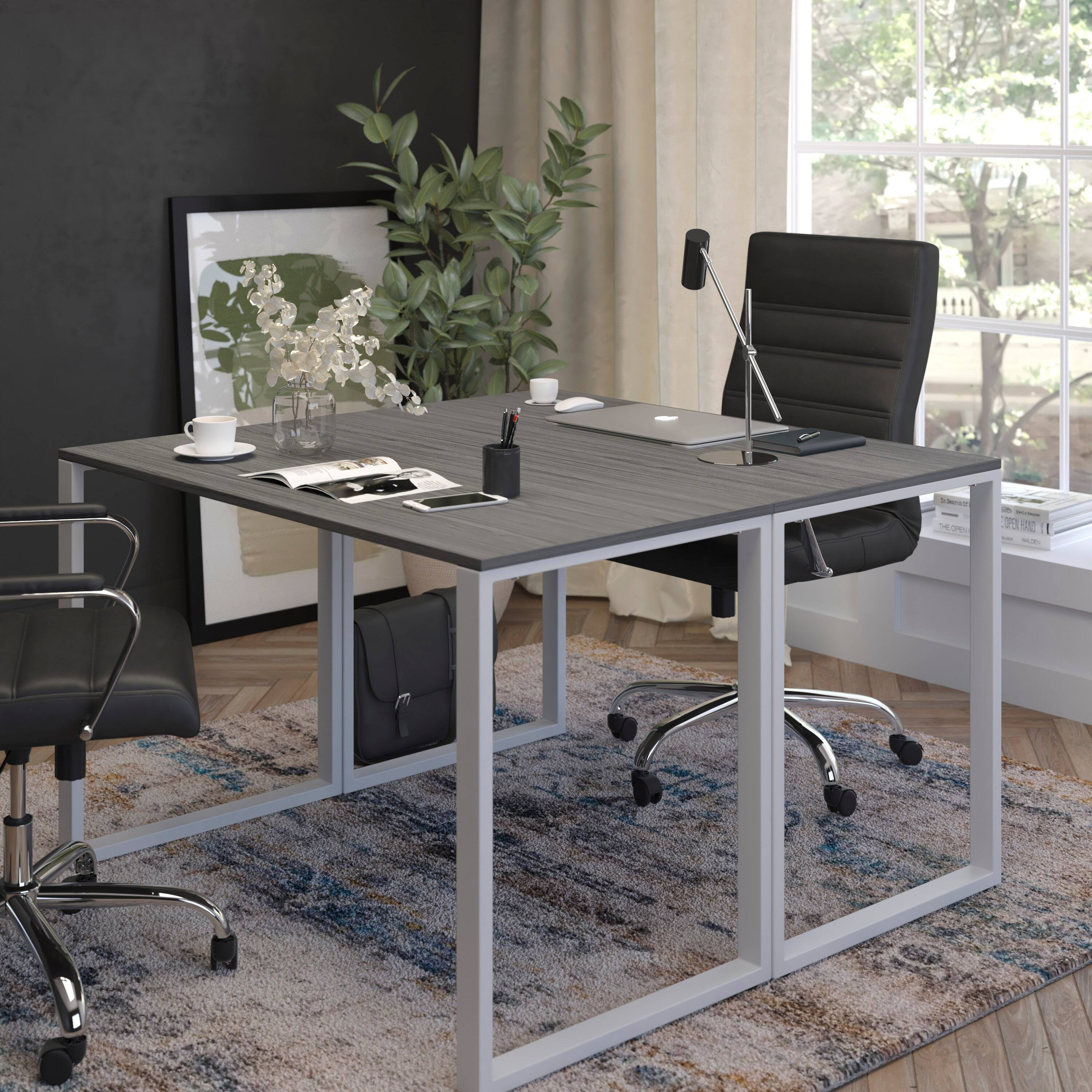 Alt View 3. Emma + Oliver - Industrial Modern Desk-47"L Commercial Grade Home Office Desk - Rustic Gray Top/White Frame.