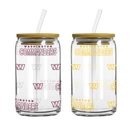 Logo Brands - Washington Commanders 16oz. Step And Repeat Glass Can with Lid & Straw 2-Pack - Multicolor