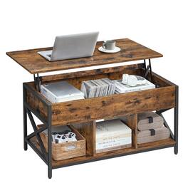 Songmics Home - Lift Top Coffee Table, Lift Coffee Table with Storage Shelf, Hidden Compartments and Lifting Top, for Living Room - Rustic Brown and Black