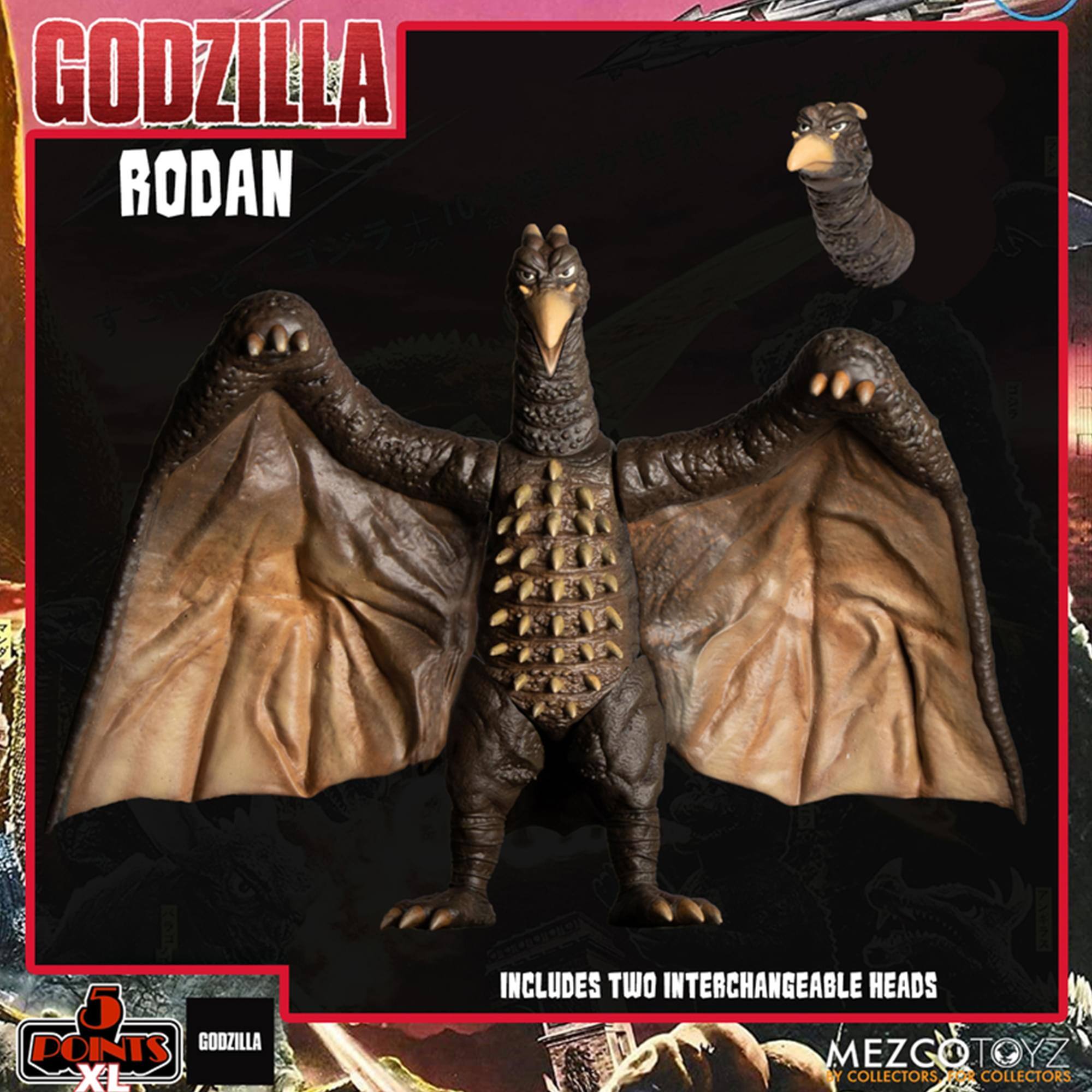 GODZILLA RODAN  
INCLUDES TWO INTERCHANGEABLE HEADS  
GOOZILLA XL  
MEZGOTOYZ  
COLLECTORS COLLECTORS