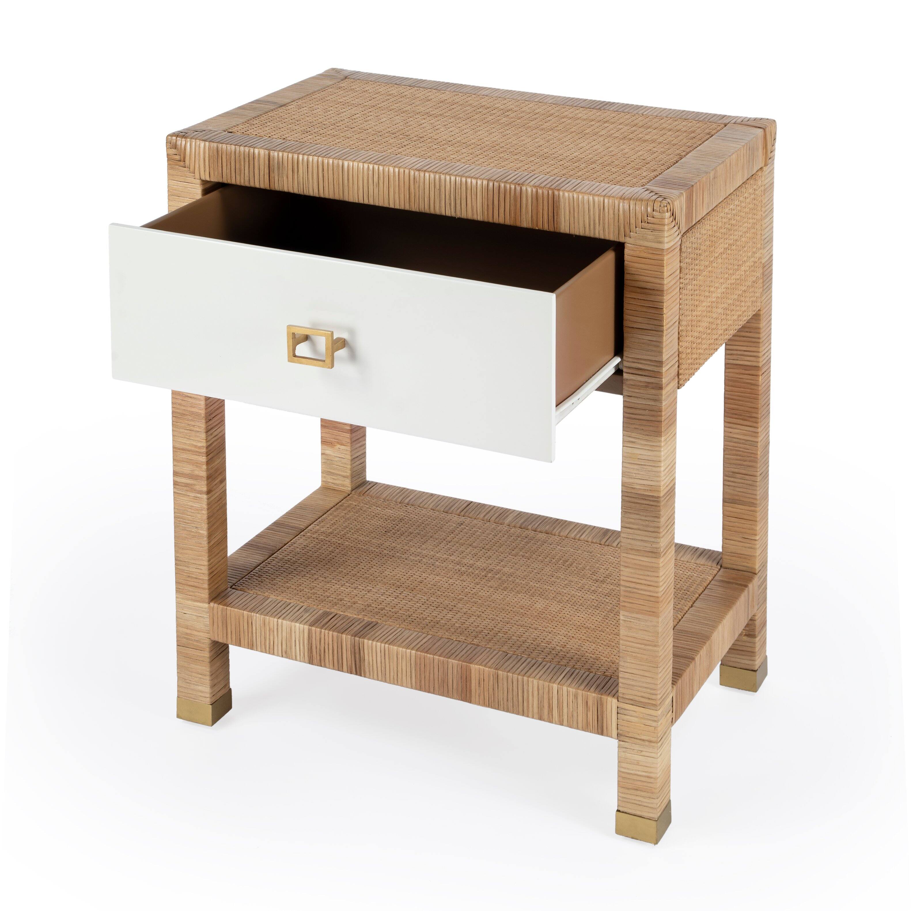 Alt View 1. Butler Specialty - Corfu 24 in. W Rectangular Rattan 1 Drawer Nightstand with Lower Open Shelf - Natural and White.