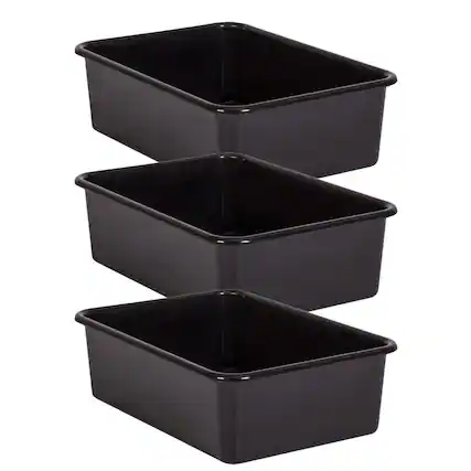 Front. Teacher Created Resources - Teacher Created Resources Black Large Plastic Storage Bin, Pack of 3.