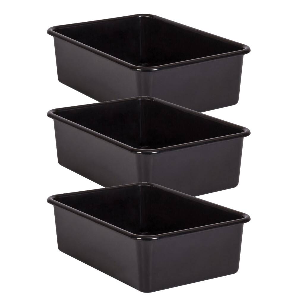 Front. Teacher Created Resources - Teacher Created Resources Black Large Plastic Storage Bin, Pack of 3.