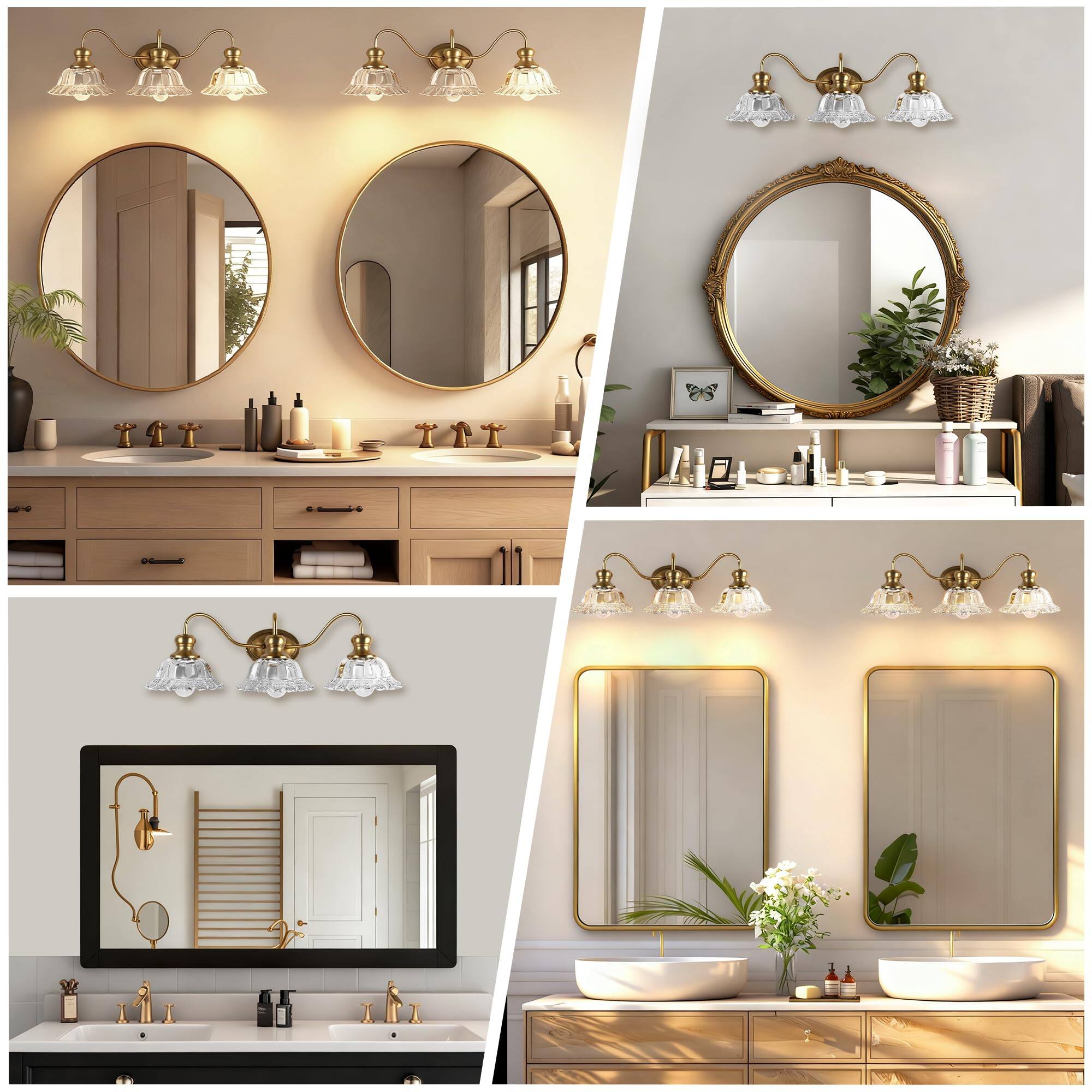 Alt View 3. Earthley Blooms - s Bathroom Vanity Light Vintage Fixtures Matte Antique Brass Finish With Crystal Glass Shade Wall Sconces L - Bronze A-3-Light.