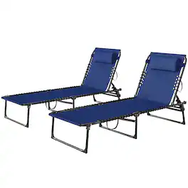 Outsunny - Folding Chaise Lounge Pool Chairs with 4-Position Reclining Back, Pillow - Light Blue