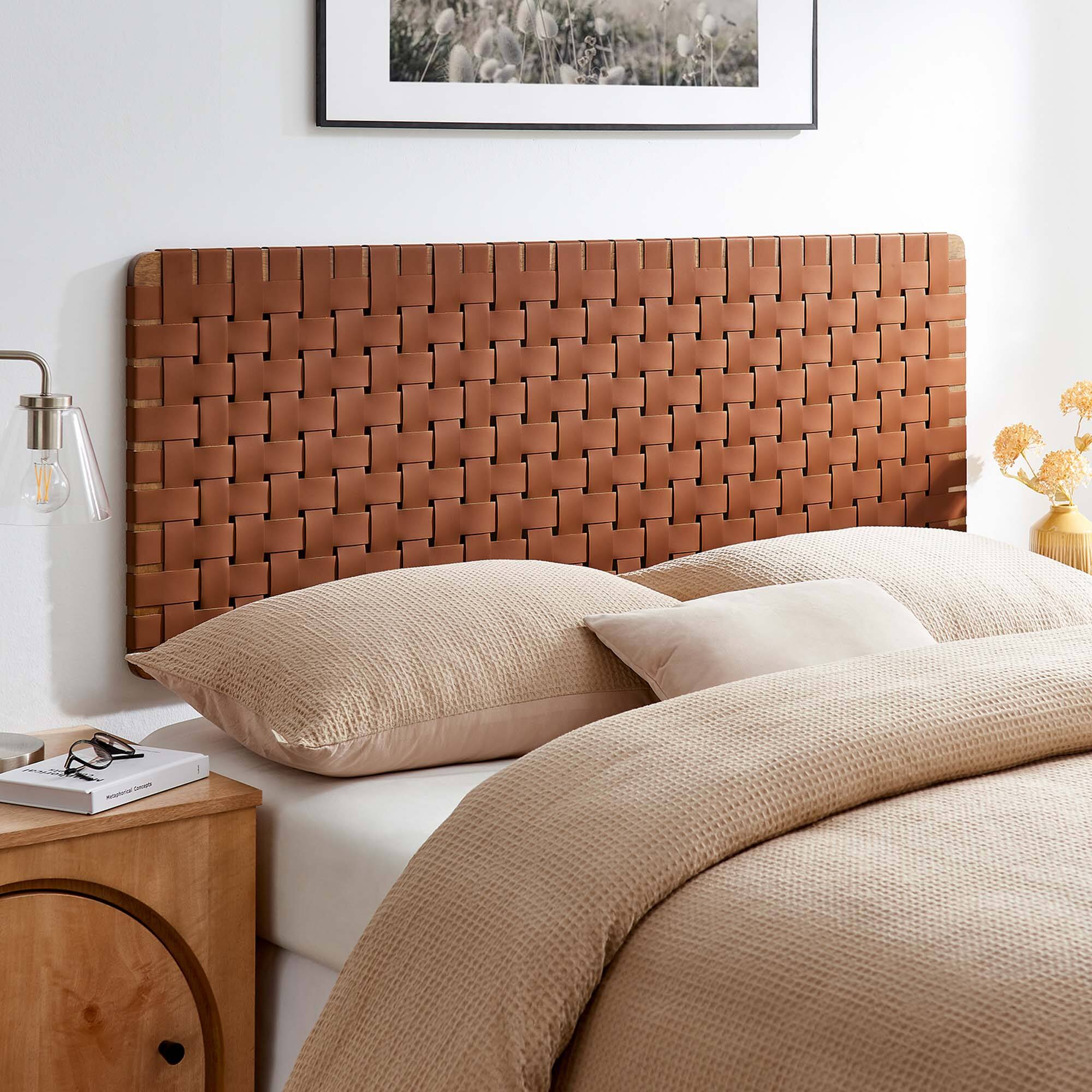 Alt View 2. Modway - Sparta Weave Wall-Mount Vegan Leather Queen Headboard by Modway - Brown.