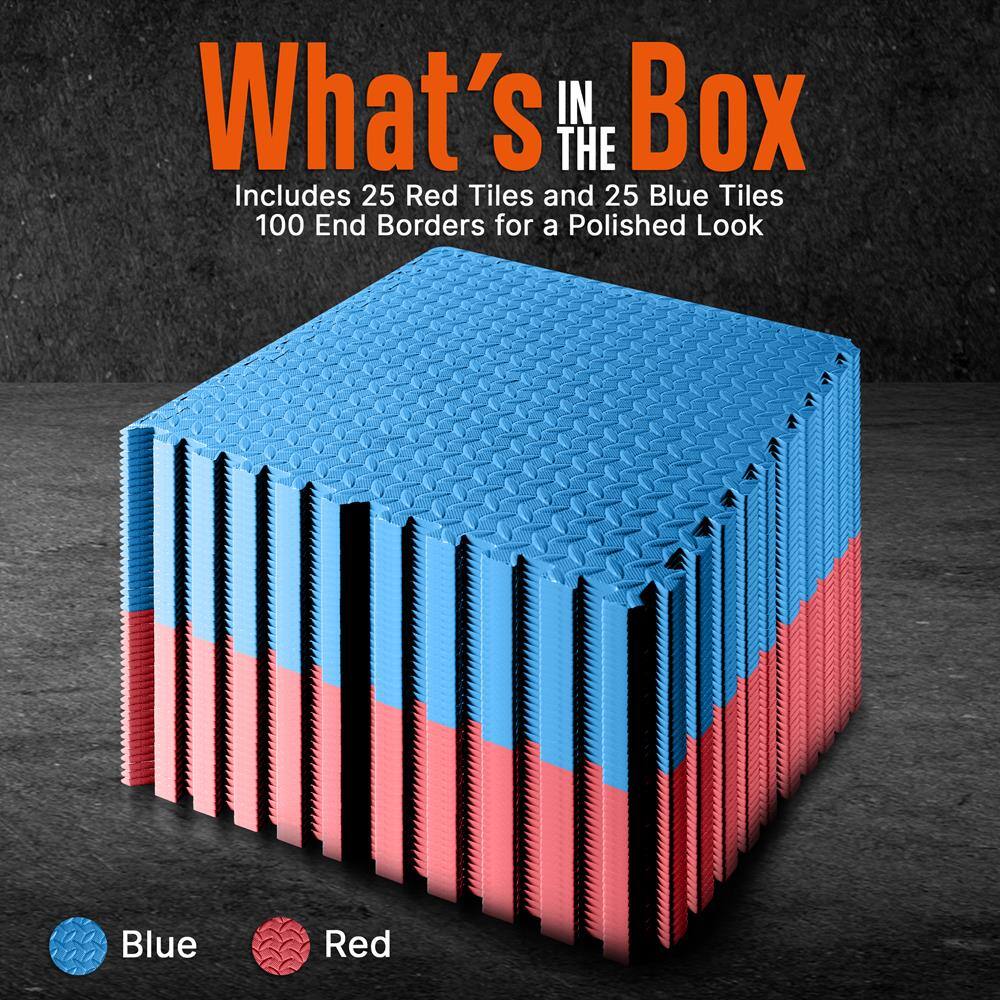 What's IN THE Box  
Includes 25 Red Tiles and 25 Blue Tiles  
100 End Borders for a Polished Look  

Blue  
Red