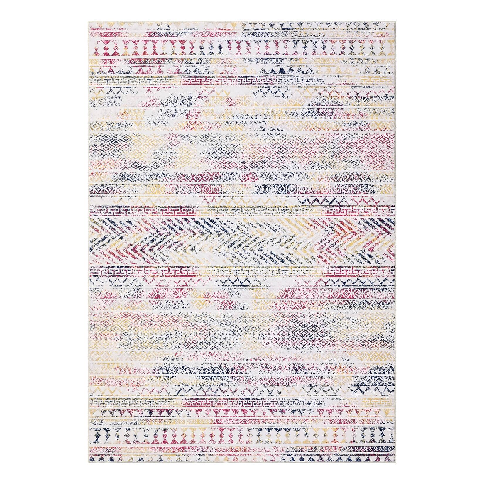 Front. GAOMON - Boho Stripe Area Rug Low Pile Pet Friendly Non Slip Foldable Vacuum Clean Floor Cover for Kid's Room Playroom - Multicolor.