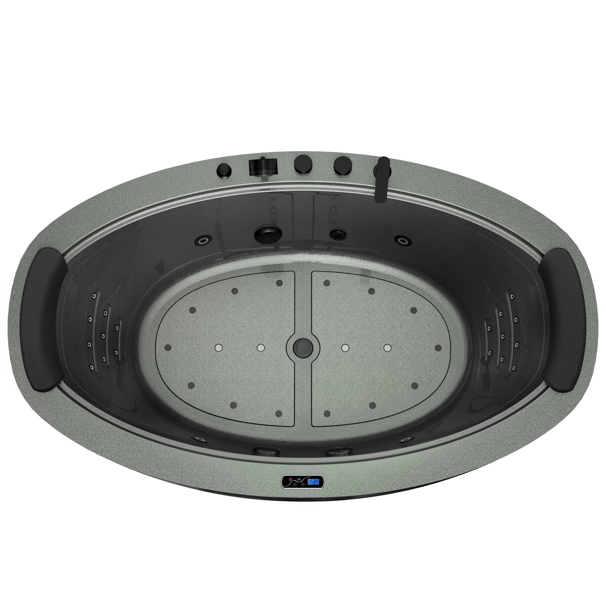 Back. Empava - 74.8 in. x 44.9 in. Oval Center Drain Combination Whirlpool Water/Air Bathtub - Tub filler - Waterfall - Lights in Green - Green.