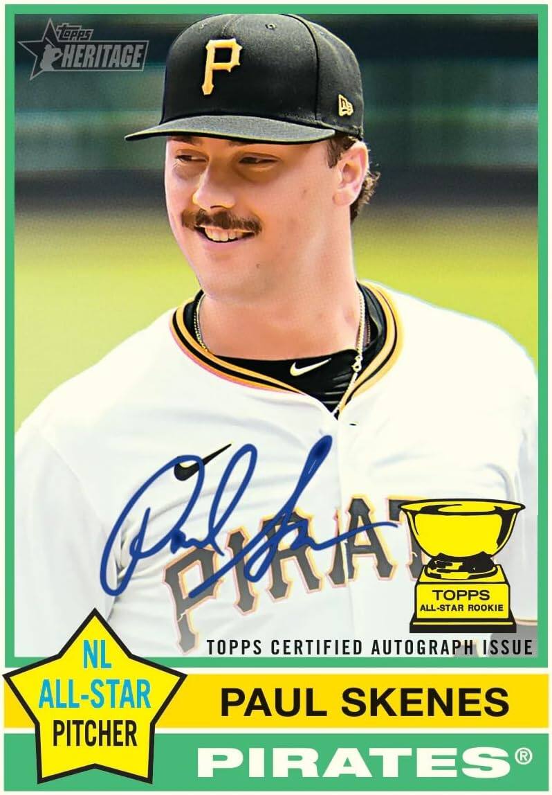TOPPS HERITAGE  
ALL-STAR  
NL TOPPS CERTIFIED AUTOGRAPH ISSUE  
PAUL SKENES  
PITCHER  
PIRATES  

TOPPS ALL-STAR ROOKIE