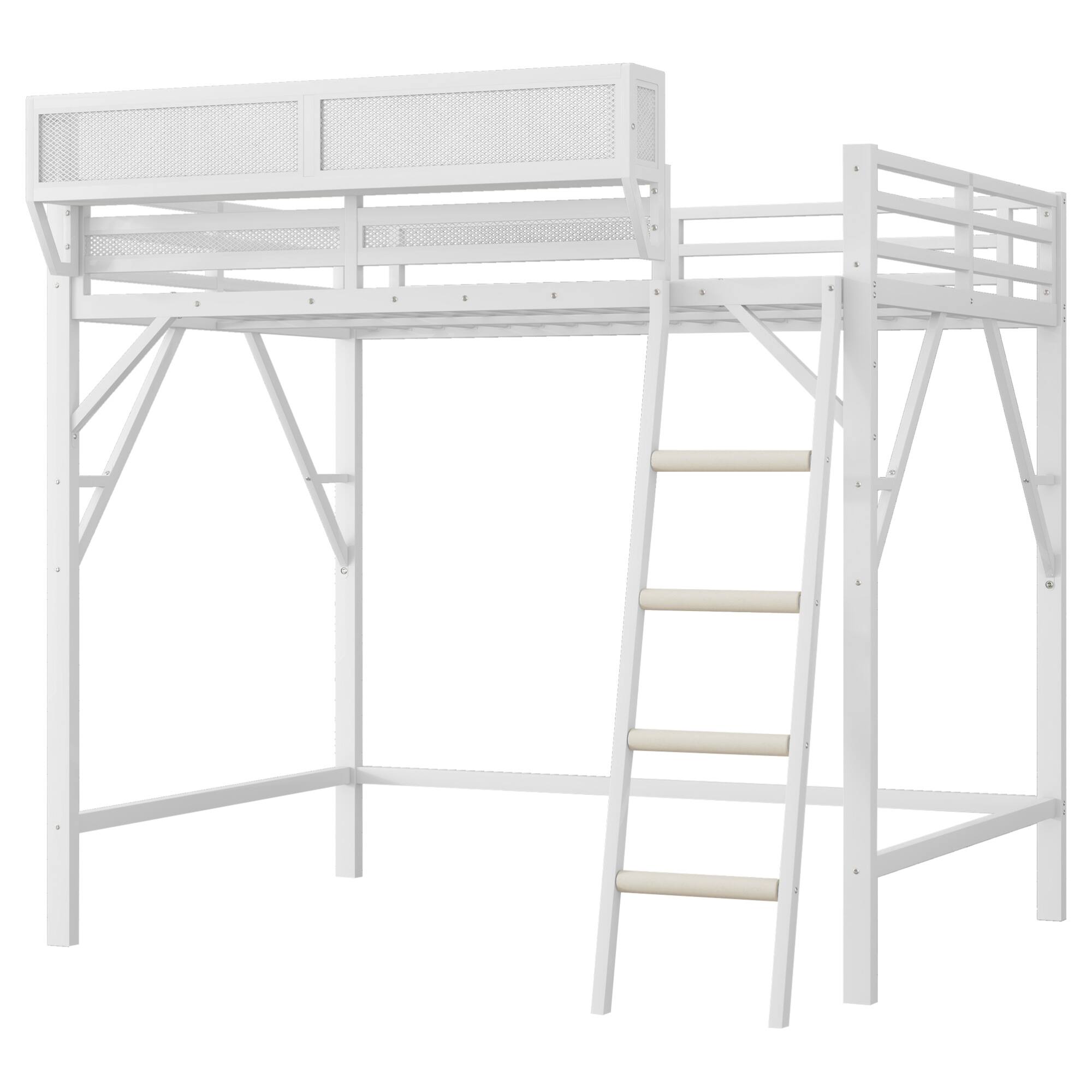 Alt View 10. GOODSILO - Full Size Metal Loft Bed with Storage Shelves and Ladder for Kids and Teens - White.
