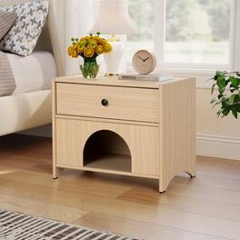 Boyel Living - Storage Cabinet with Drawer Pet Friendly Side Table with Open Shelf Mid Century Finish - Natural