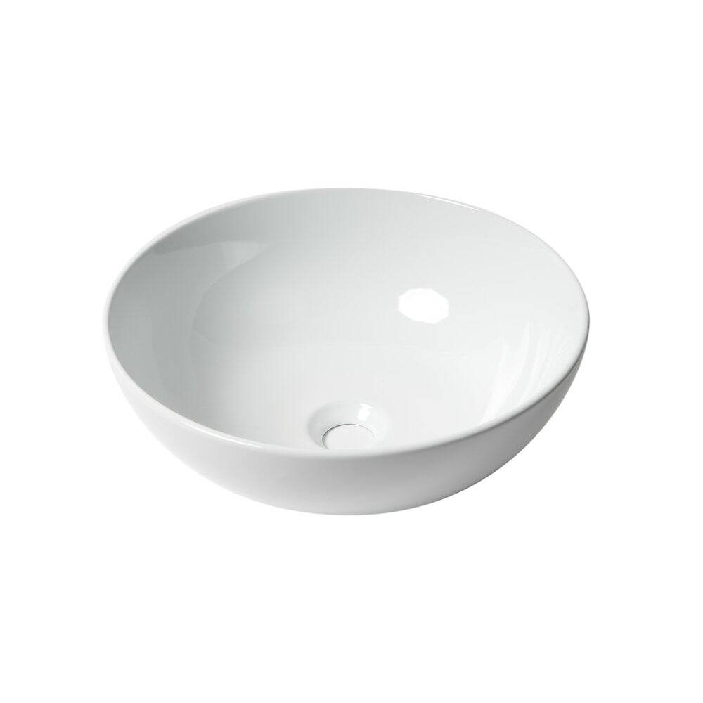 Front. Alfi - White 15" Round Vessel Bowl Above Mount Ceramic Sink - White.