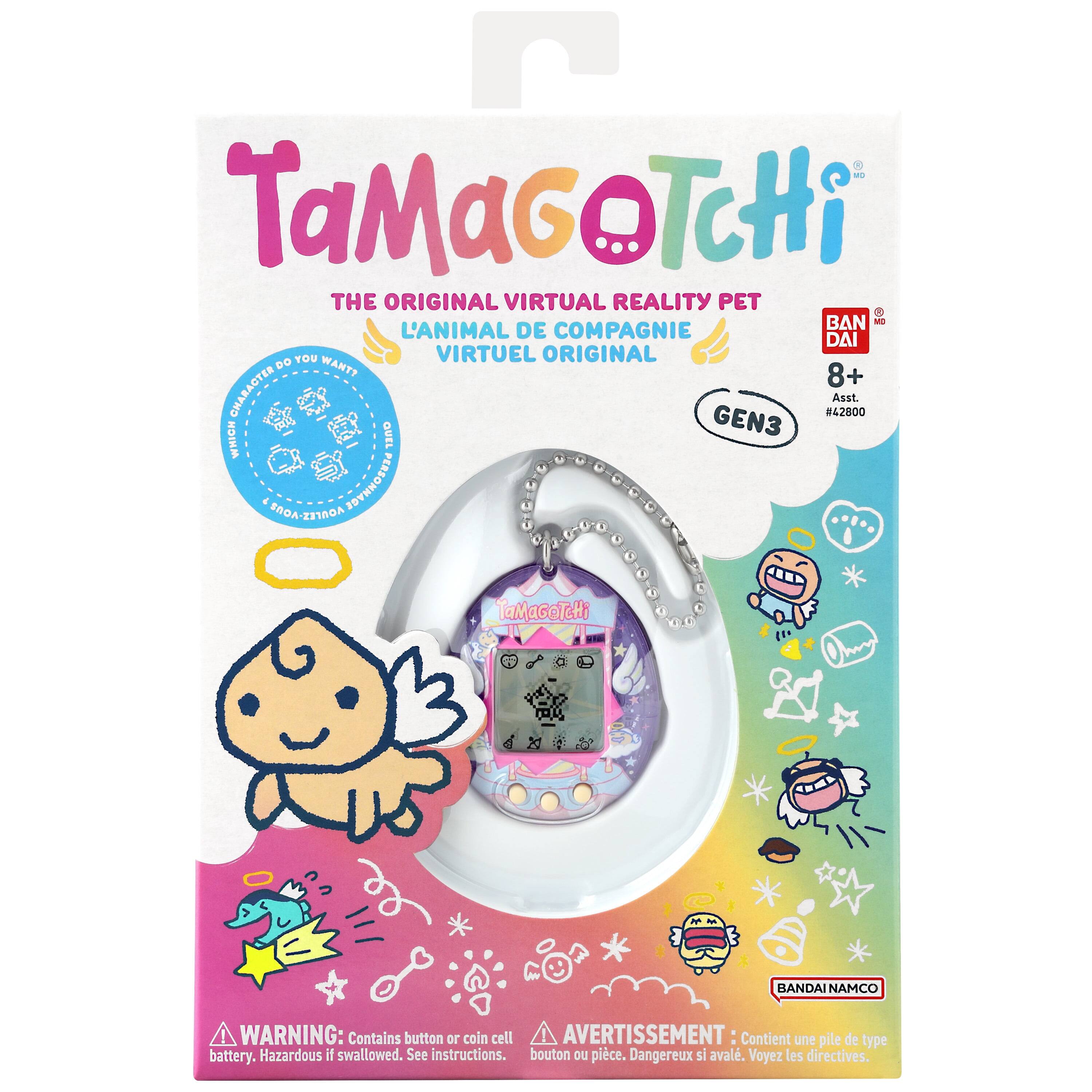 TaMaGoTcHi THE ORIGINAL VIRTUAL REALITY PET  
L'ANIMAL DE COMPAGNIE VIRTUEL ORIGINAL  
8+ CHARACTER #42800  
Asst.  
GEN3  
BANDAI NAMCO  

WARNING: Contains button or coin cell battery. Hazardous if swallowed. See instructions.  
AVERTISSEMENT: Contient une pile de type bouton ou pièce. Dangereux si avalé. Voyez les directives.
