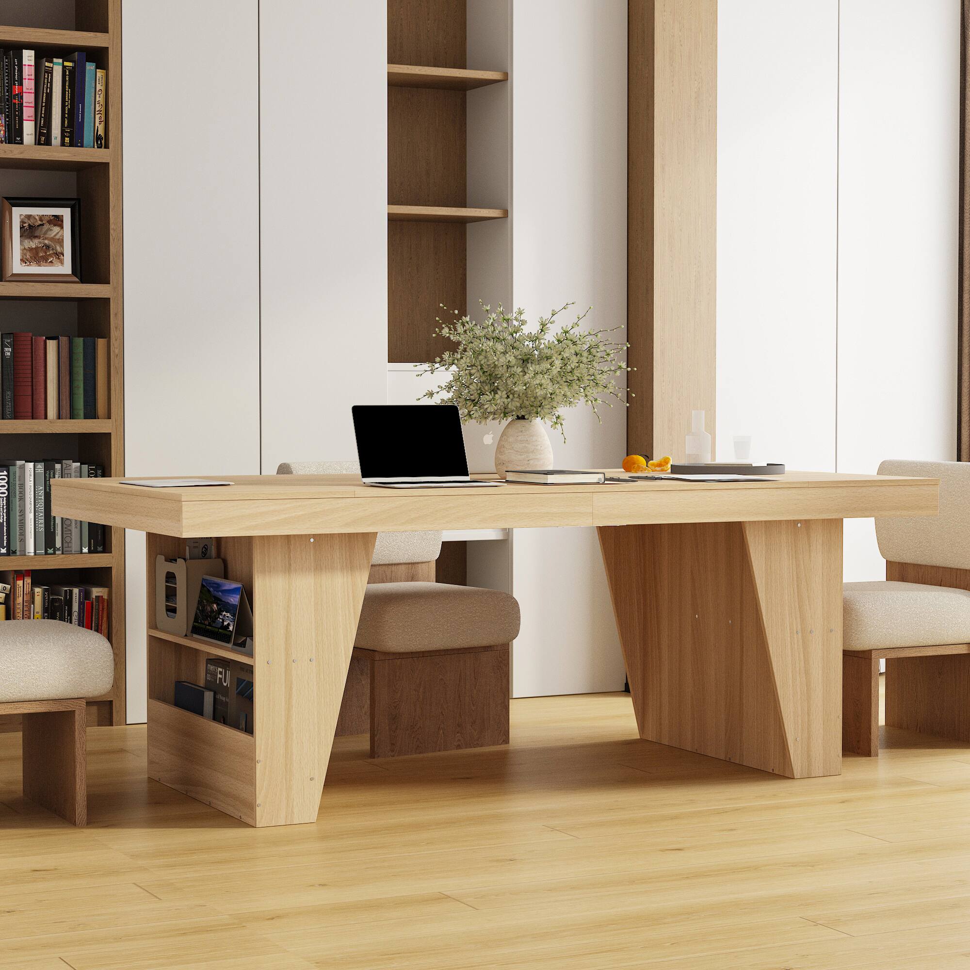 Alt View 1. Famapy - Famapy Executive Office Desk: Minimalist Design, Built - in Storage - Wooden.