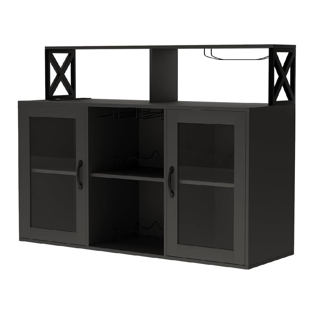 Alt View 8. GARVEE - Freestanding Liquor Cabinet for Home with LED Lights, Wine Bar Cabinet, Coffee Bar Buffet Sideboard Storage, Black - Black.