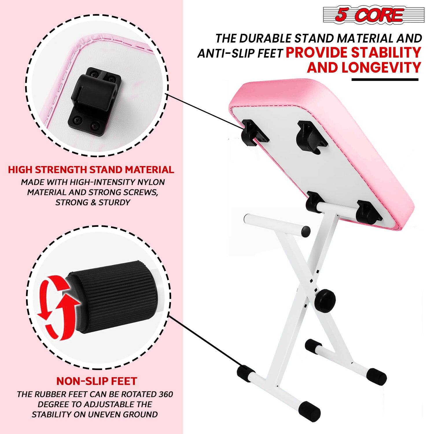 5 CORE
THE DURABLE STAND MATERIAL AND ANTI-SLIP FEET PROVIDE STABILITY AND LONGEVITY
HIGH STRENGTH STAND MATERIAL MADE WITH HIGH-INTENSITY NYLON MATERIAL AND STRONG SCREWS, STRONG & STURDY
NON-SLIP FEET THE RUBBER FEET CAN BE ROTATED 360 DEGREE TO ADJUSTABLE THE STABILITY ON UNEVEN GROUND