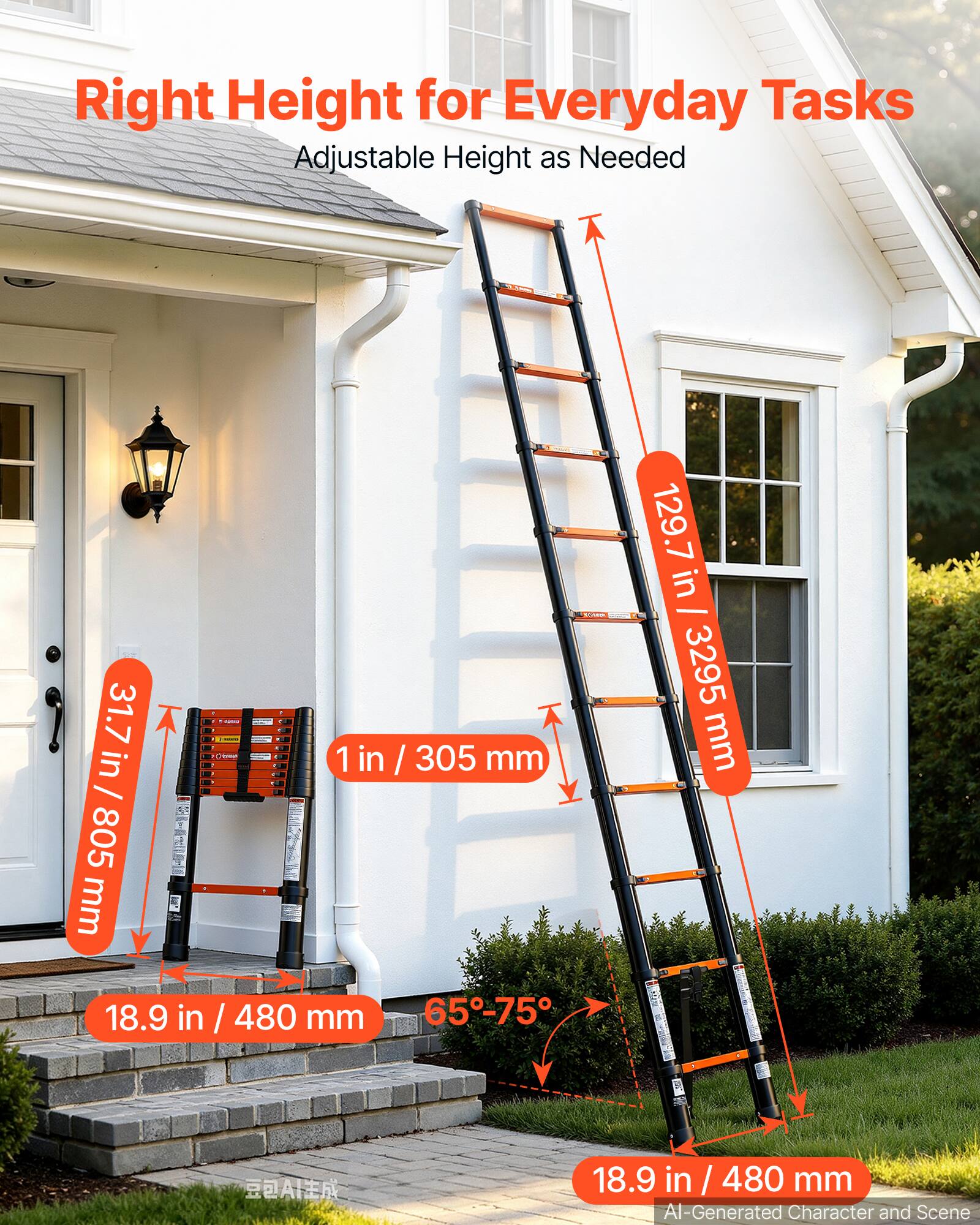 Right Height for Everyday Tasks  
Adjustable Height as Needed  

31.7 in / 805 mm  
129.7 in / 3295 mm  
1 in / 305 mm  
18.9 in / 480 mm  
65°-75°