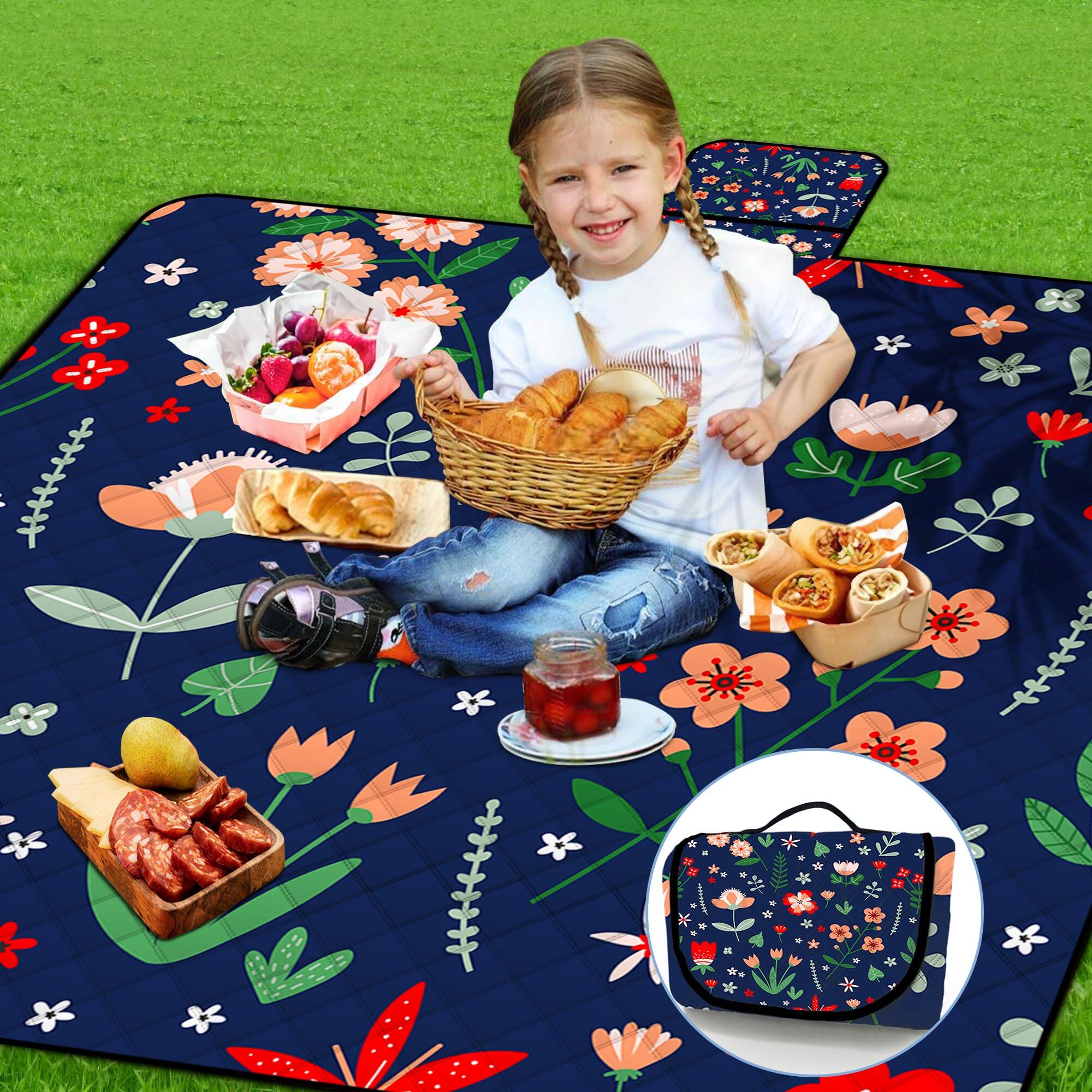 Alt View 1. Earthley Blooms - Extra Large Picnic Blanket Waterproof oldable Machine Washable Beach Outdoor For 6-8 Adults Suitable Indoor... - Purple Tile-80"x 80".