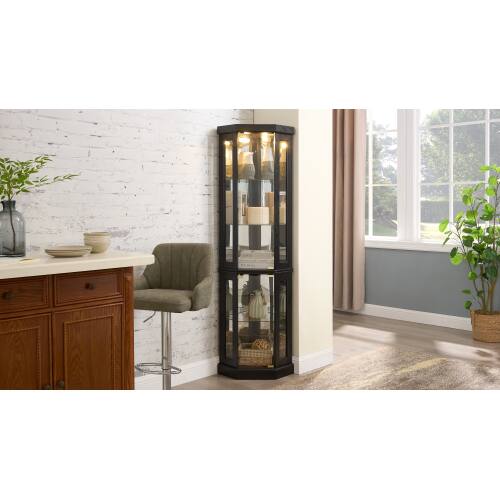 Alt View 8. LUCKY ONE - 15.31in Freestanding Corner Curio Cabinet with Glass Shelves LED Light Display for Wine Bar Collectibles - Black.