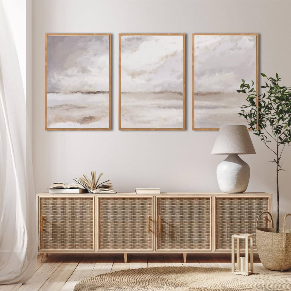 Alt View 2. Hirose Alice - Large Neutral Abstract Framed Canvas Wall Art Set Minimalist Gray and Beige Pastel Wall Decor Modern Nature - Abstract Line Wall Art 40"L x 20"W.