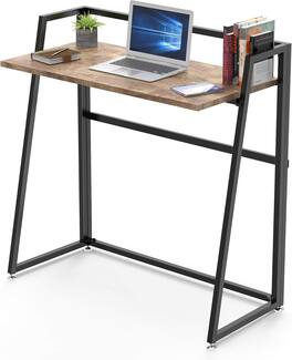 Eureka Ergonomic - 33" Teak Wood Folding Computer Desk - No Assembly Small Space Workstation - Rustic Brown