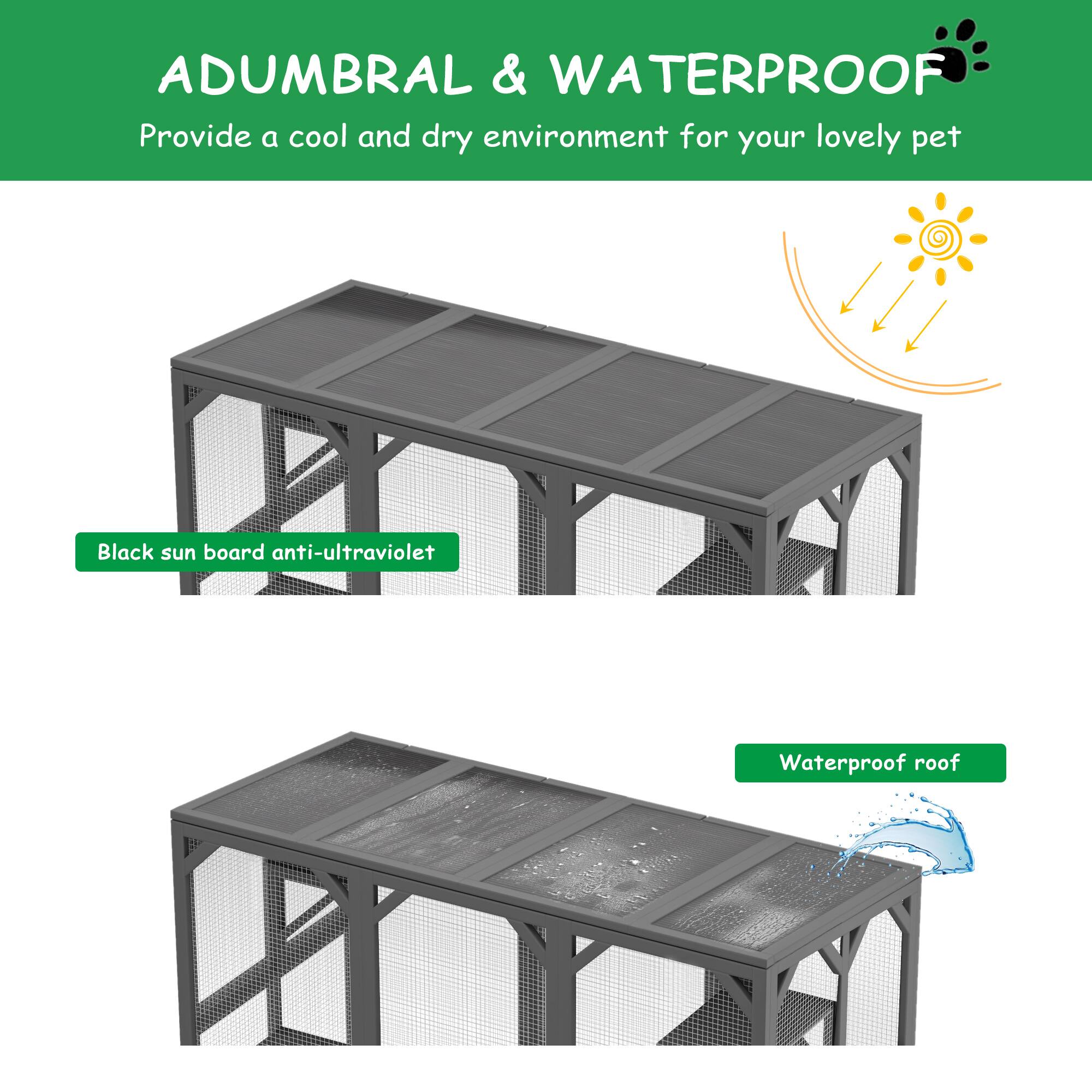 ADUMBRAL & WATERPROOF  
Provide a cool and dry environment for your lovely pet  

- Black sun board anti-ultraviolet  
- Waterproof roof