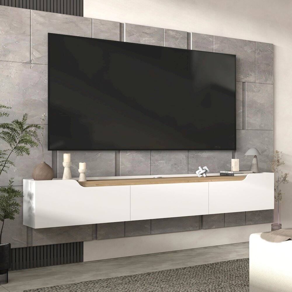 Left. Atelier Mobili - Floating TV Stand for Up to 80 Inch TVs – Wall Mounted Entertainment Center - Multi.