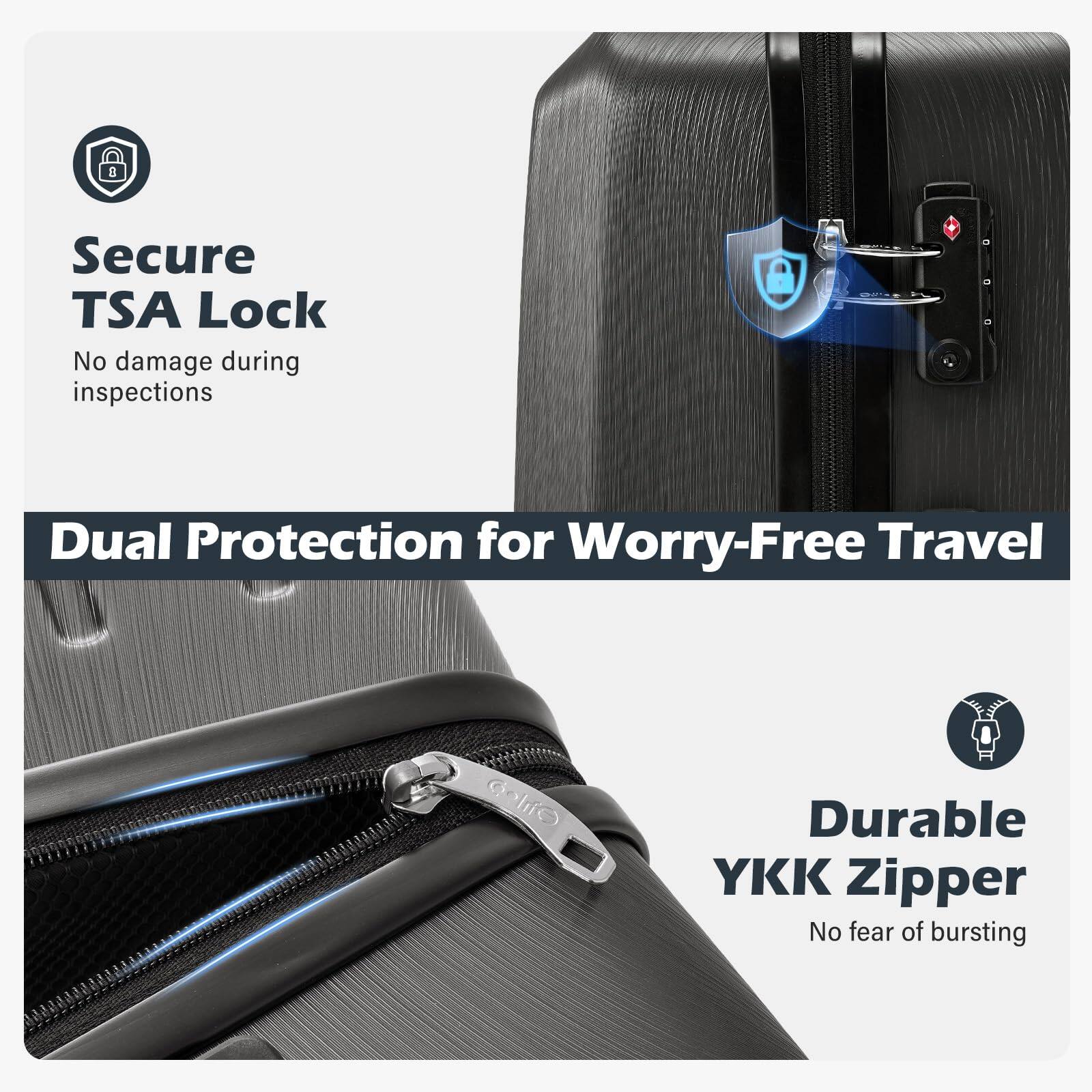 Secure TSA Lock  
No damage during inspections  

Dual Protection for Worry-Free Travel  

Durable YKK Zipper  
No fear of bursting