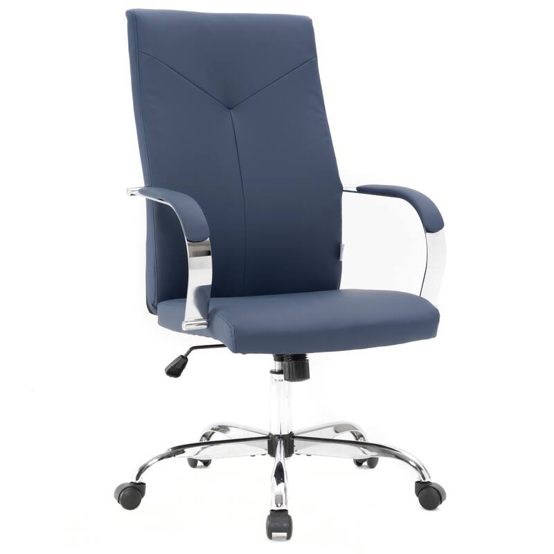 LeisureMod - Sonora High-Back Leather Office Chair with Adjustable Height, Swivel, and Tilt, Desk, Conference Room, or Home Office - Navy Blue