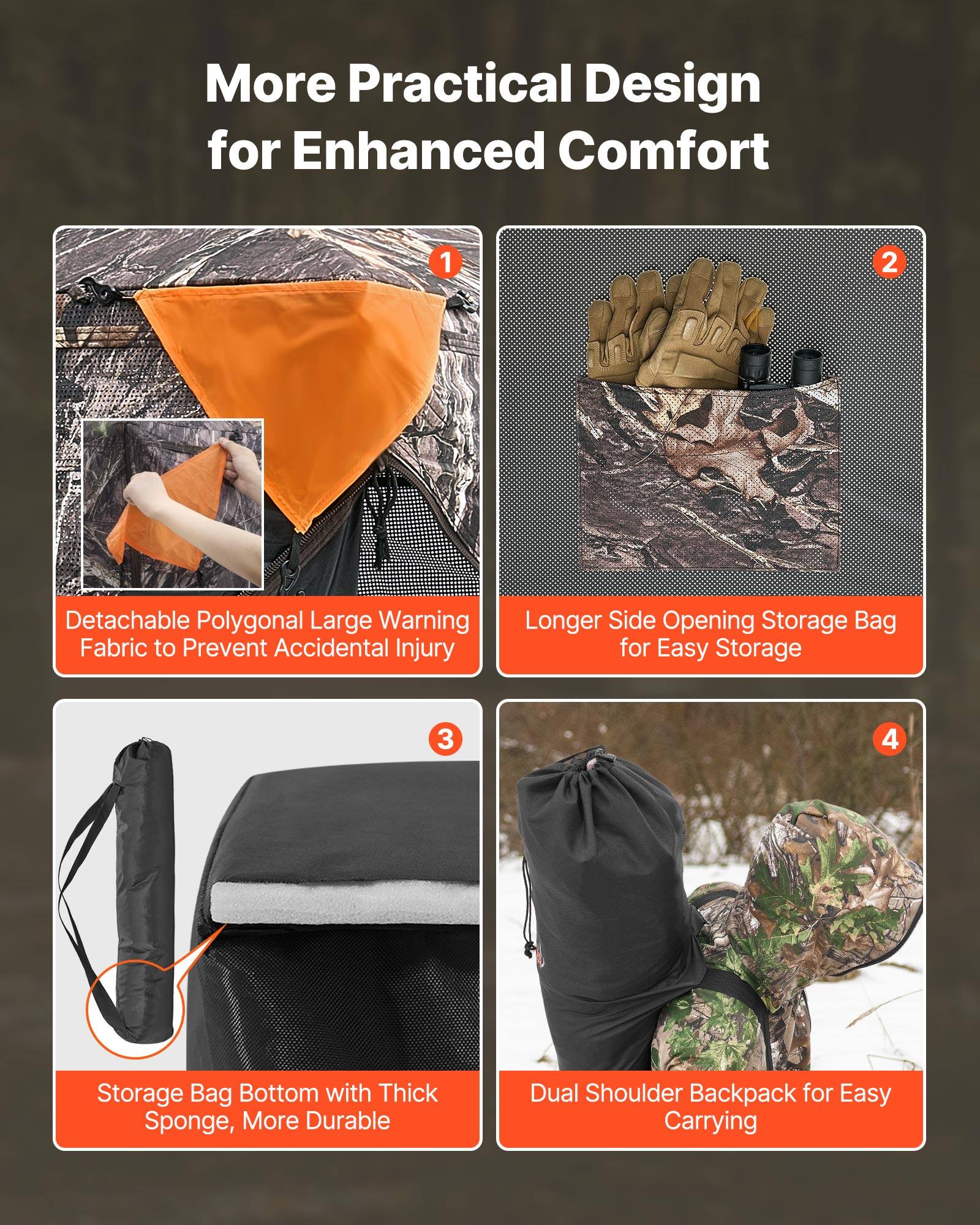 More Practical Design for Enhanced Comfort

1. Detachable Polygonal Large Warning Fabric to Prevent Accidental Injury
2. Longer Side Opening Storage Bag for Easy Storage
3. Storage Bag Bottom with Thick Sponge, More Durable
4. Dual Shoulder Backpack for Easy Carrying