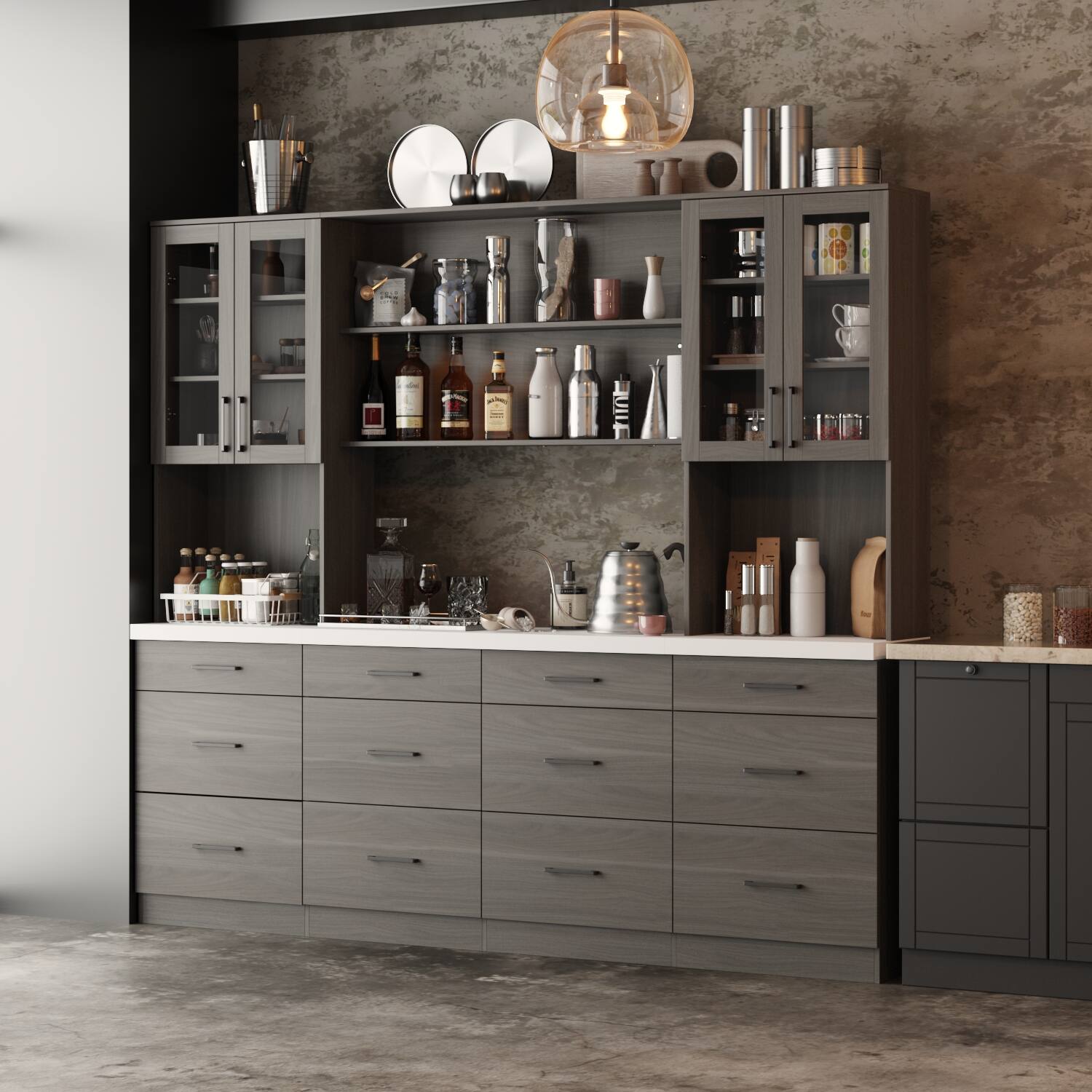 Alt View 4. Famapy - Famapy Modern Kitchen Cabinet Set: Stylish Storage for Sophisticated Spaces - Gray.