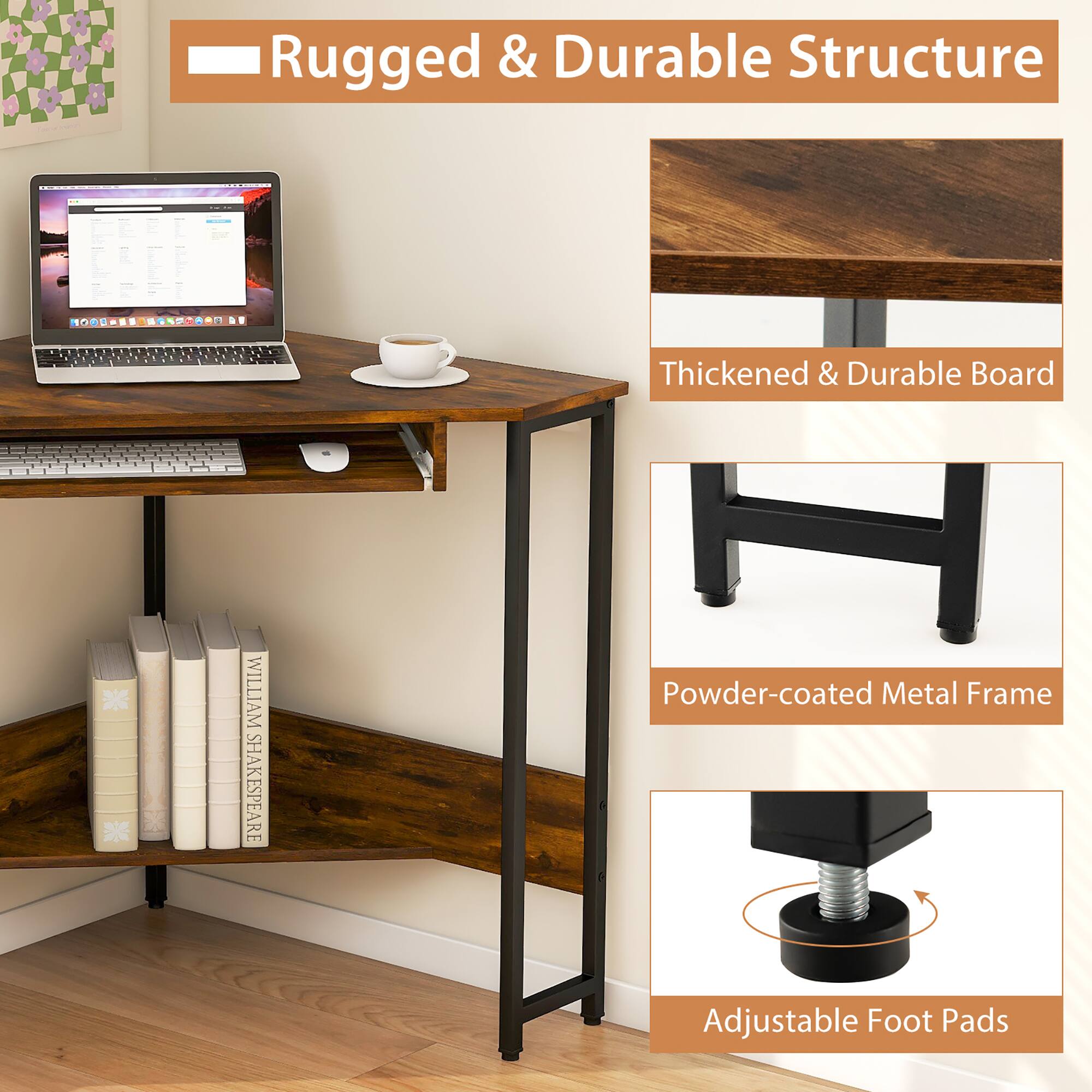 Rugged & Durable Structure
Thickened & Durable Board
Powder-coated Metal Frame
Adjustable Foot Pads