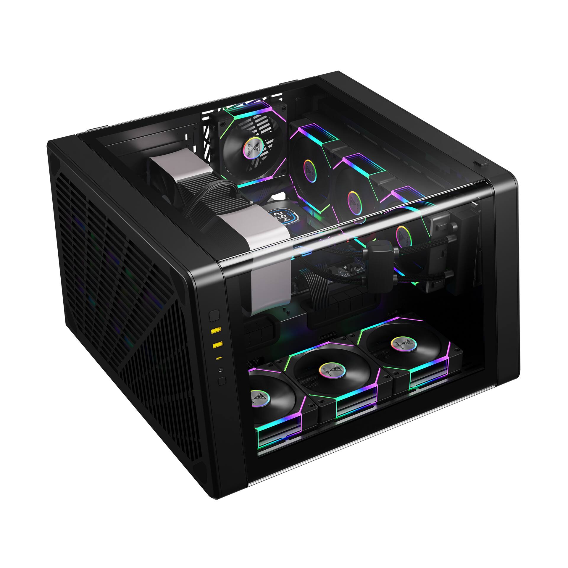 Alt View 8. GAMDIAS - NESO P1 PRO black ATX pc case a high-end full-tower with a unique trapezoidal design, fits GPU 426mm - Black.