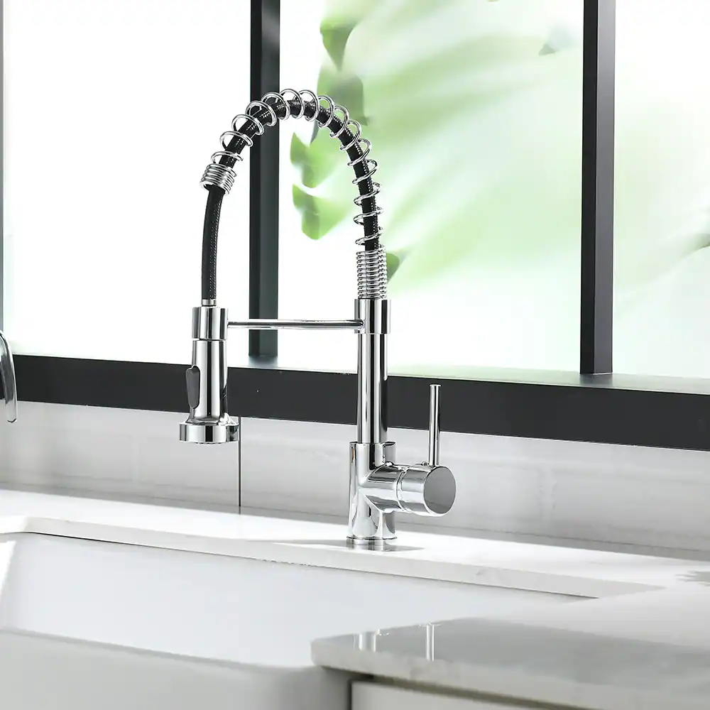 Front. TinyHomie - Commercial Black Kitchen Faucet Pull Down Sprayer Single Handle - Black.