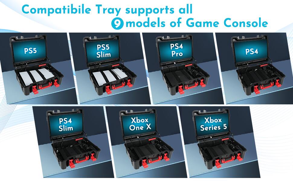Compatible Tray supports all 9 models of Game Console

- PS5
- PS5 Slim
- PS4 Pro
- PS4
- PS4 Slim
- Xbox One X
- Xbox Series 5