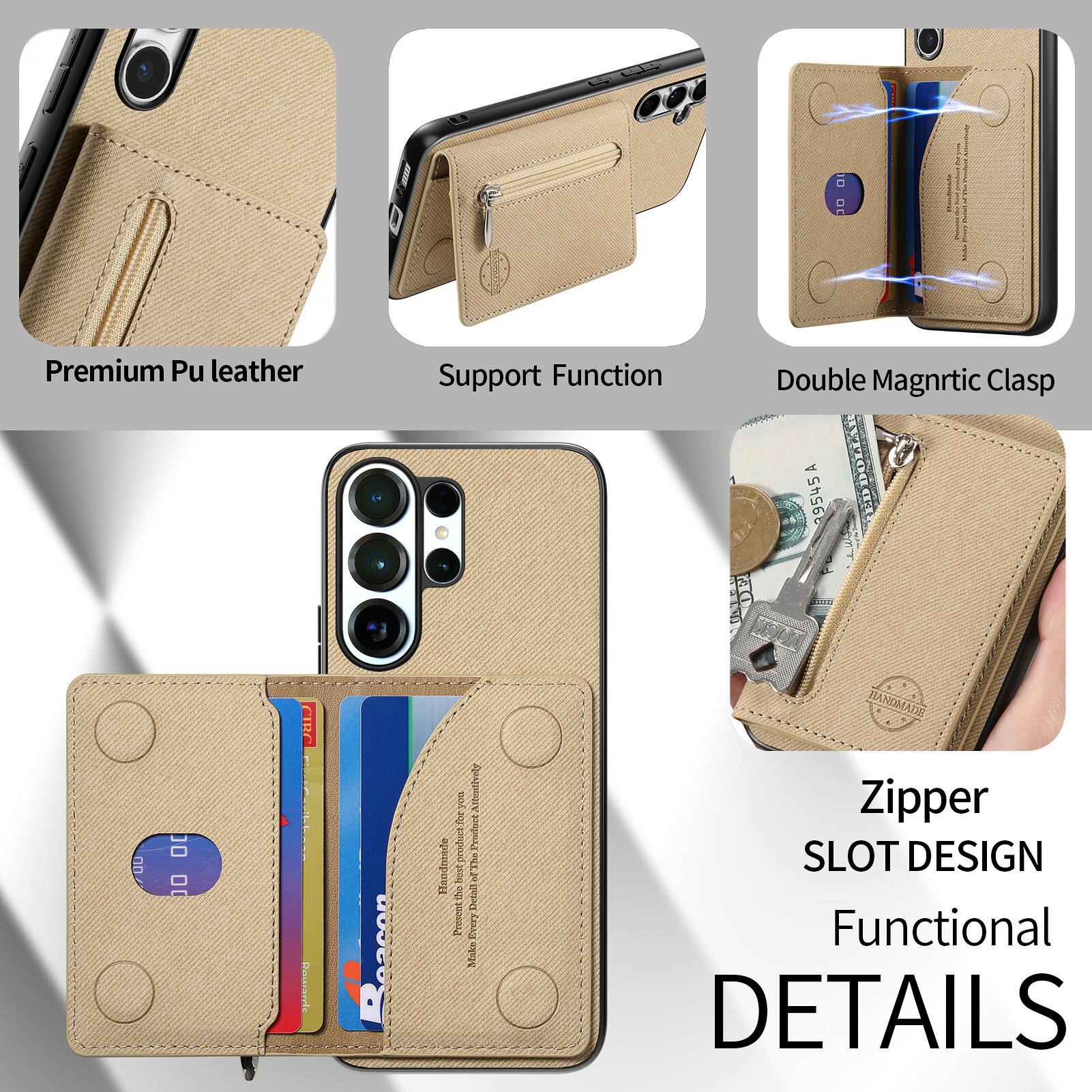 Premium Pu leather Support Function Double Magnetic Clasp Zipper SLOT DESIGN Functional DETAILS