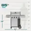 The image shows a man standing next to a grill, which is described as a Charbroil grill. The grill is 85 lbs in weight and has dimensions of 70" in height, 60" in width, and 50" in depth. The man is standing at a height of 40" and the width of the grill is 44.92". The image also shows the grill's dimensions in feet, with a height of 6 feet and a width of 3.33 feet.