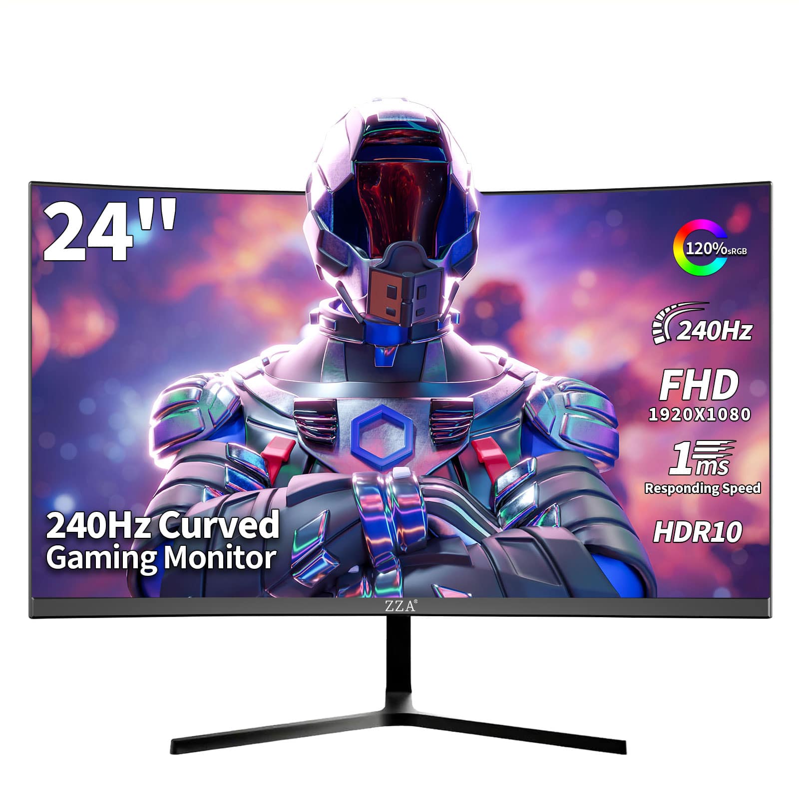 ZZA - 24" FHD Gaming Monitor,1920×1080,240Hz,1ms MPRT,AMD FreeSync,Low Motion Blur,120% sRGB,HDMI2.0 DP1.4,VESA Wall Mount - Black