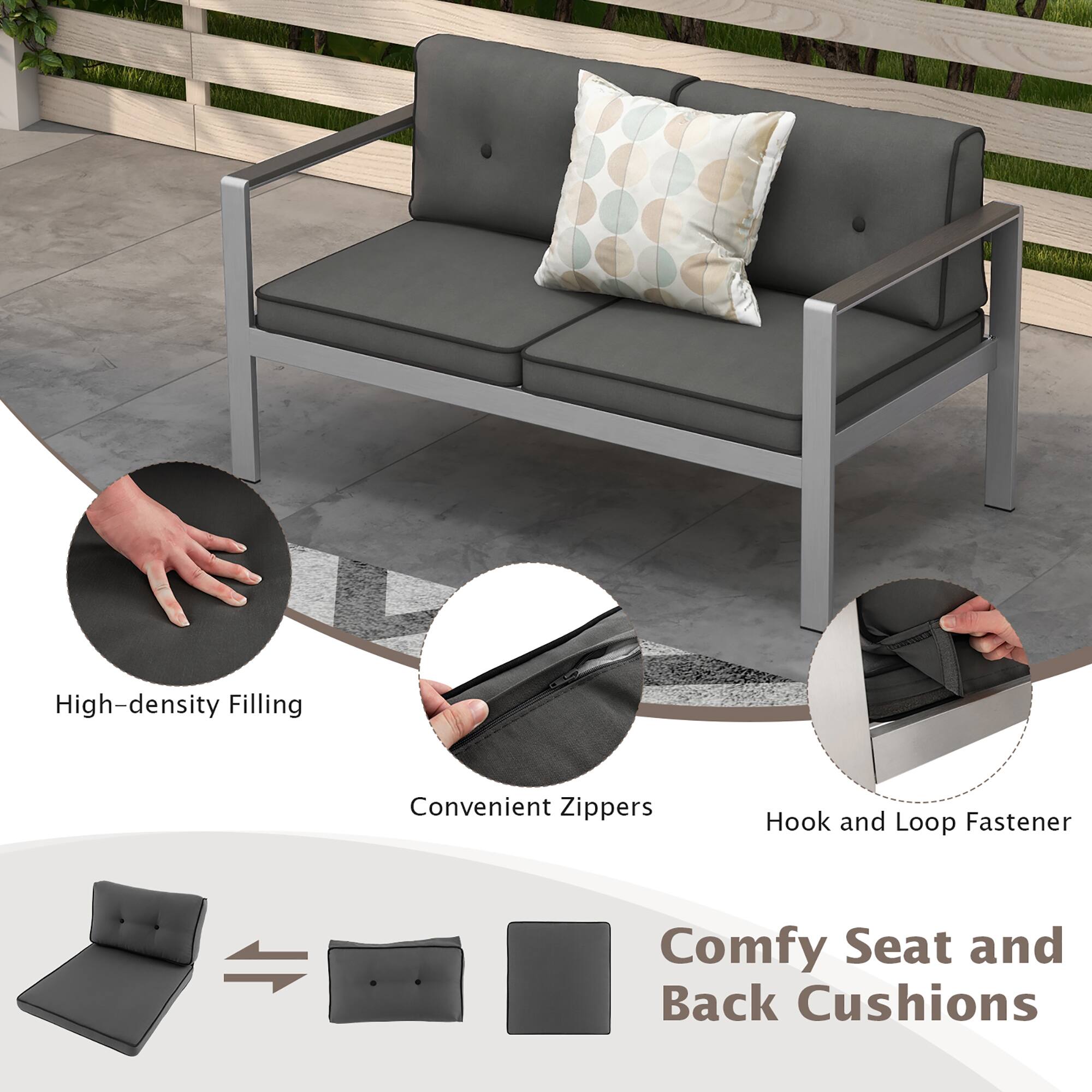 Comfy Seat and Back Cushions, High-density Filling, Convenient Zippers, Hook and Loop Fastener