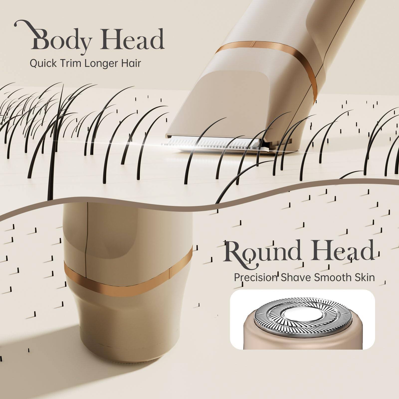 Body Head Quick Trim Longer Hair  
Round Head Precision Shave Smooth Skin