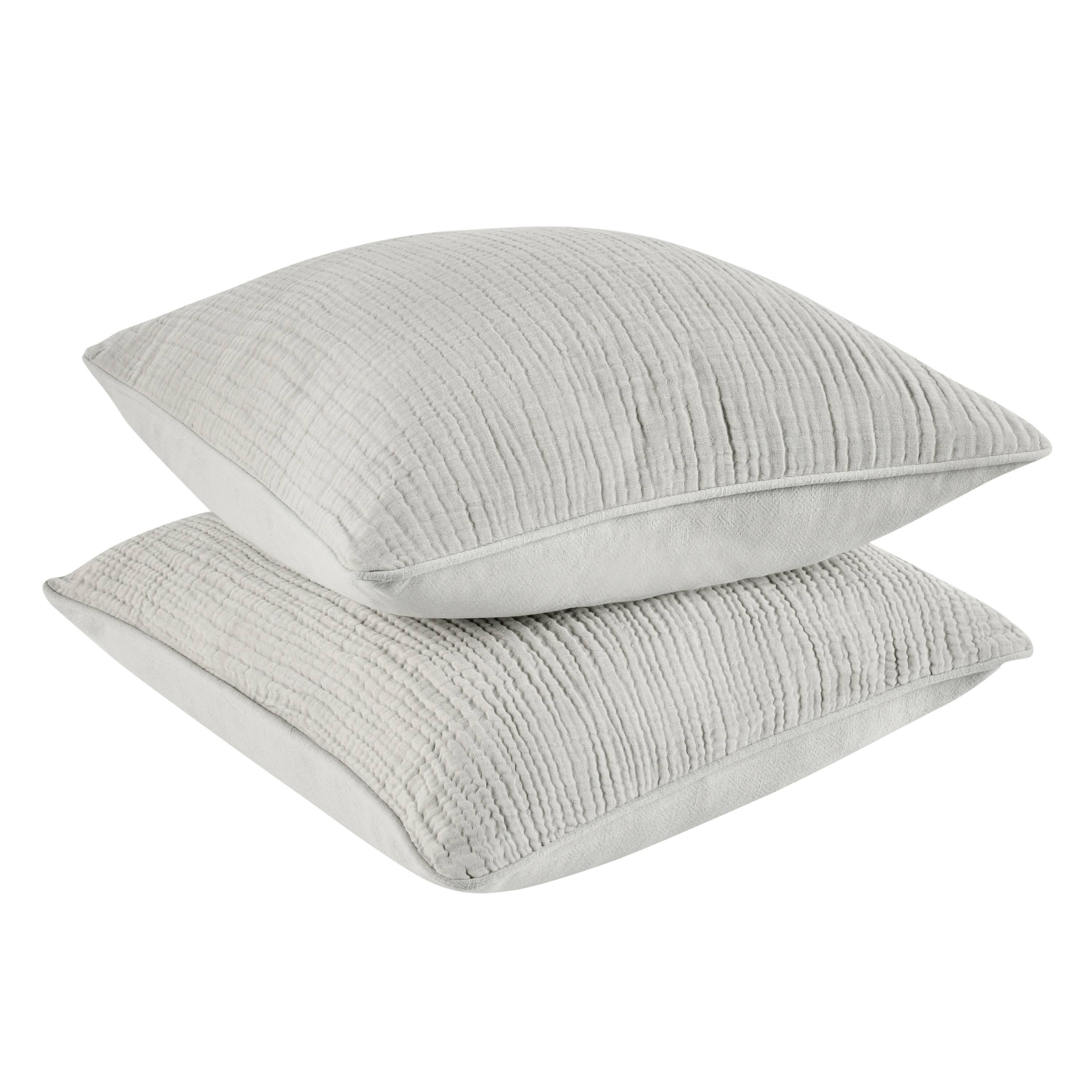 Left. Manhattan Lane - Irma 26 Inch Euro Pillow Sham, Pre Shrunk,  Cotton Premium Linen - Gray.