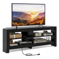 Costway - 3-Tier Corner TV Stand with Power Outlet 4 Open Storage Shelves for Living Room Black - Black - Front_Zoom